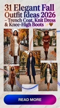 31 Elegant Fall Outfit Ideas for Women 2026 – Trench Coat, Knit Dress & Knee-High Boots
