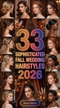 33 Modern Fall Wedding Hairstyles Trends 2026: Chic, Elegant, Romantic & Stylish Bridal, Bridesmaid and Wedding Guest Hair Ideas Featuring Updos, Buns, Braids, Curls, Waves, Half-Up Styles and Gorgeous Autumn Wedding Looks