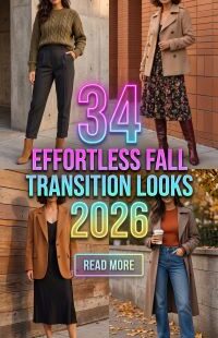 34 Trendy Fall Transition Outfits to Wear in 2026 – Chic, Casual & Stylish Layered Looks for Changing Weather with Jeans, Sweaters, Cardigans, Jackets, Dresses, Boots and Easy Seasonal Styling Ideas