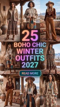25 Elevated Boho Chic Winter Outfits for Women 2027 – Luxe Layers, Textured Knitwear, Statement Boots & Artistic Accessories for Effortlessly Creative Style