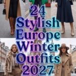 24 Trending Europe Winter Outfits 2027 – Chic Travel Looks with Cozy Layers, Tailored Coats, Boots, Knitwear & Effortless European Style